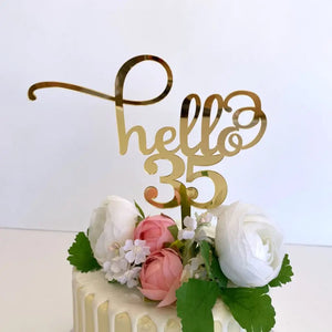 Acrylic Gold 'Hello 35' Birthday Cake Topper