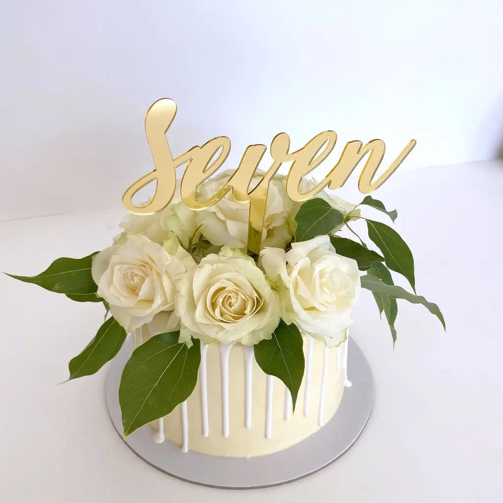 Acrylic Gold Mirror 'seven' Script Birthday Cake Topper