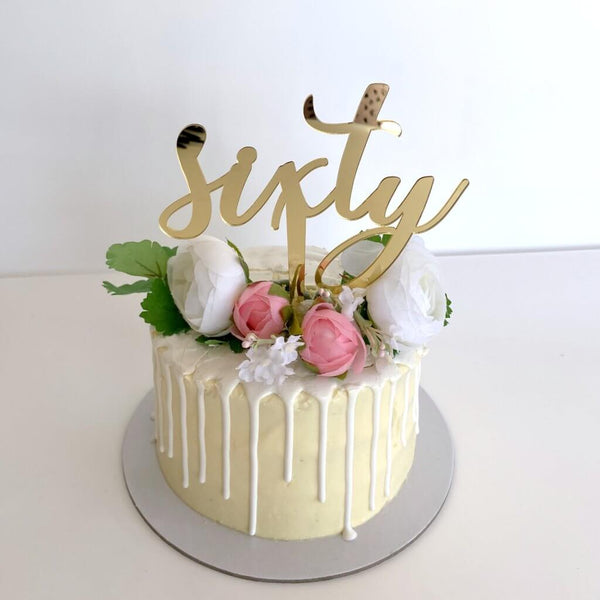 Acrylic Gold Mirror 'Sixty' Birthday Cake Topper - Online Party Supplies