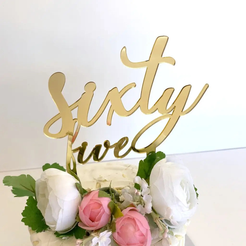 Acrylic Gold 'sixty five' Birthday Cake Topper