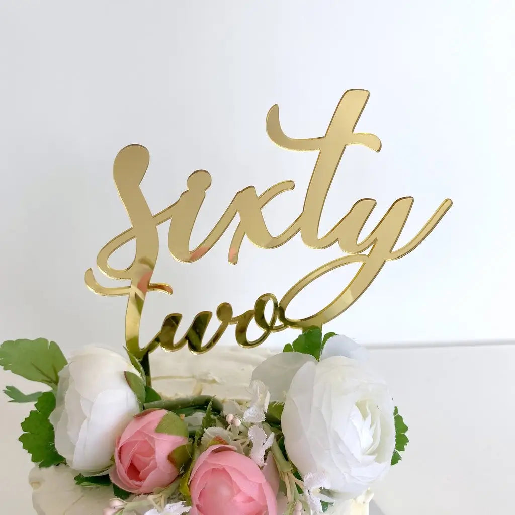 Acrylic Gold Mirror 'sixty two' Birthday Cake Topper
