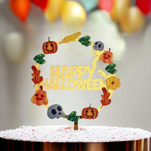 Acrylic Gold Mirror Happy Halloween Wreath Cake Topper