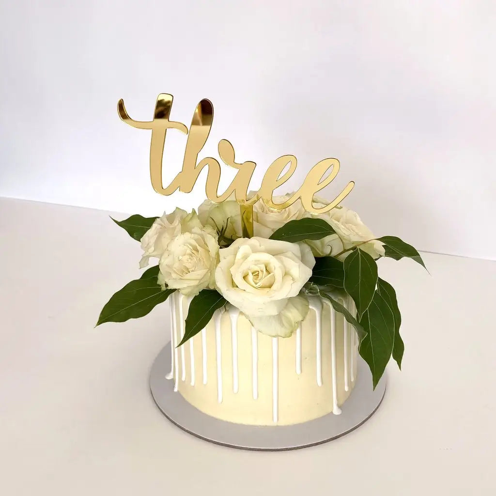 Acrylic Gold Mirror 'Three' Birthday Cake Topper