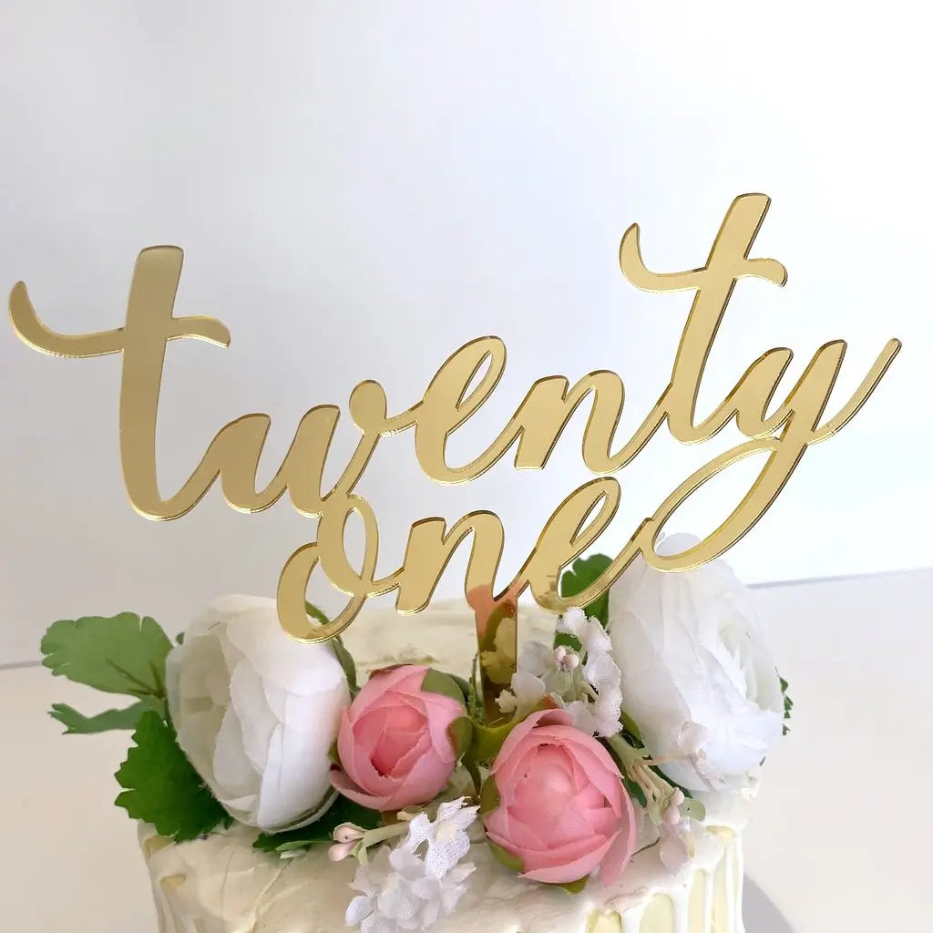 Acrylic Gold Mirror 'twenty one' Cake Topper