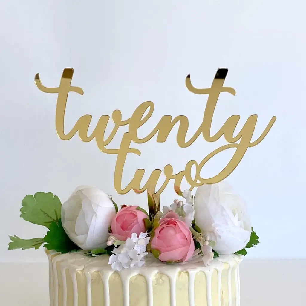Acrylic Gold Mirror 'twenty two' Script Cake Topper