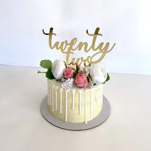 Acrylic Gold Mirror 'twenty two' Script Cake Topper