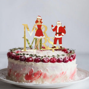 Acrylic Gold Mirror 'Mr and Mrs' Christmas Santa Cake Topper