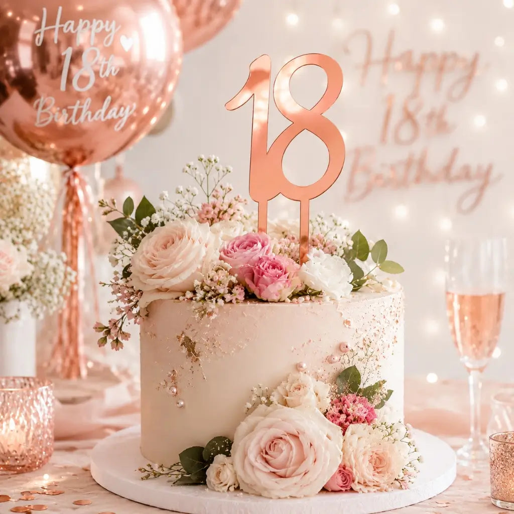 Acrylic Rose Gold Age 18 Cake Topper
