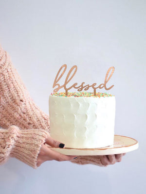 Acrylic Rose Gold Mirror 'blessed' Cake Topper - Christening / Baptism / Baby Shower Cake Decorations