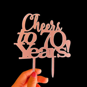 Acrylic Rose Gold 'Cheers to 70 Years!' Birthday Cake Topper