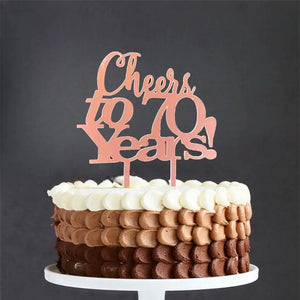 Acrylic Rose Gold 'Cheers to 70 Years!' Birthday Cake Topper