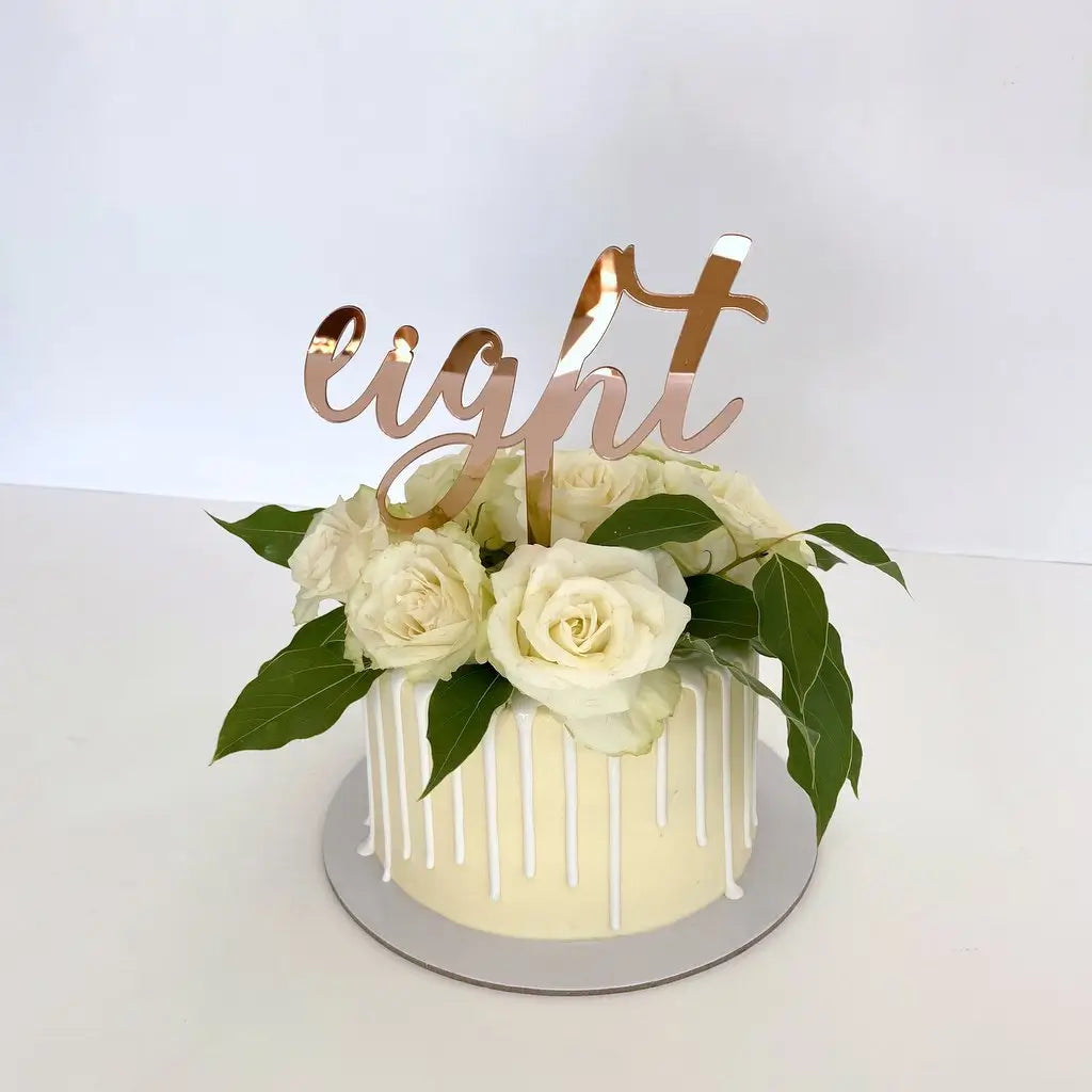 Acrylic Rose Gold Mirror 'Eight' Birthday Cake Topper 