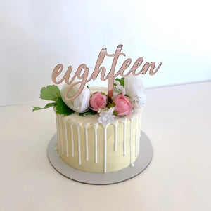 Rose Gold Mirror Acrylic 'eighteen' Script Cake Topper