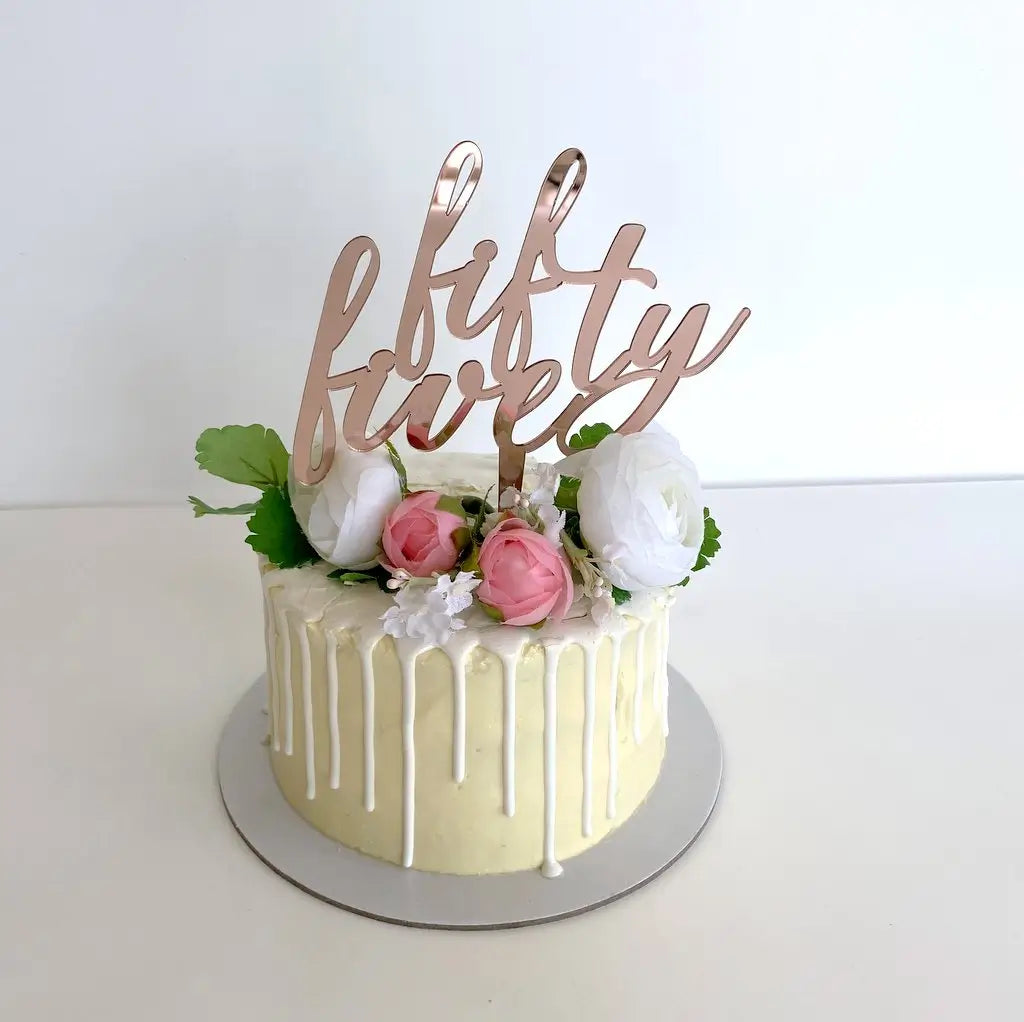 Acrylic Rose Gold 'fifty five' Birthday Cake Topper
