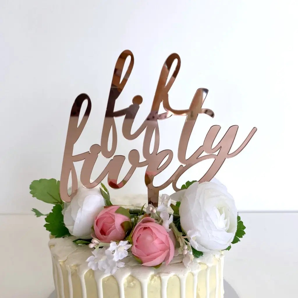 Acrylic Rose Gold 'fifty five' Birthday Cake Topper