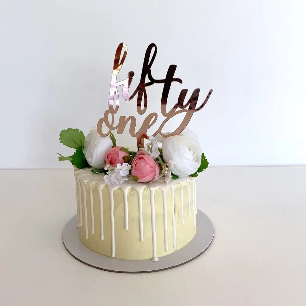 Acrylic Rose Gold 'fifty one' Birthday Cake Topper