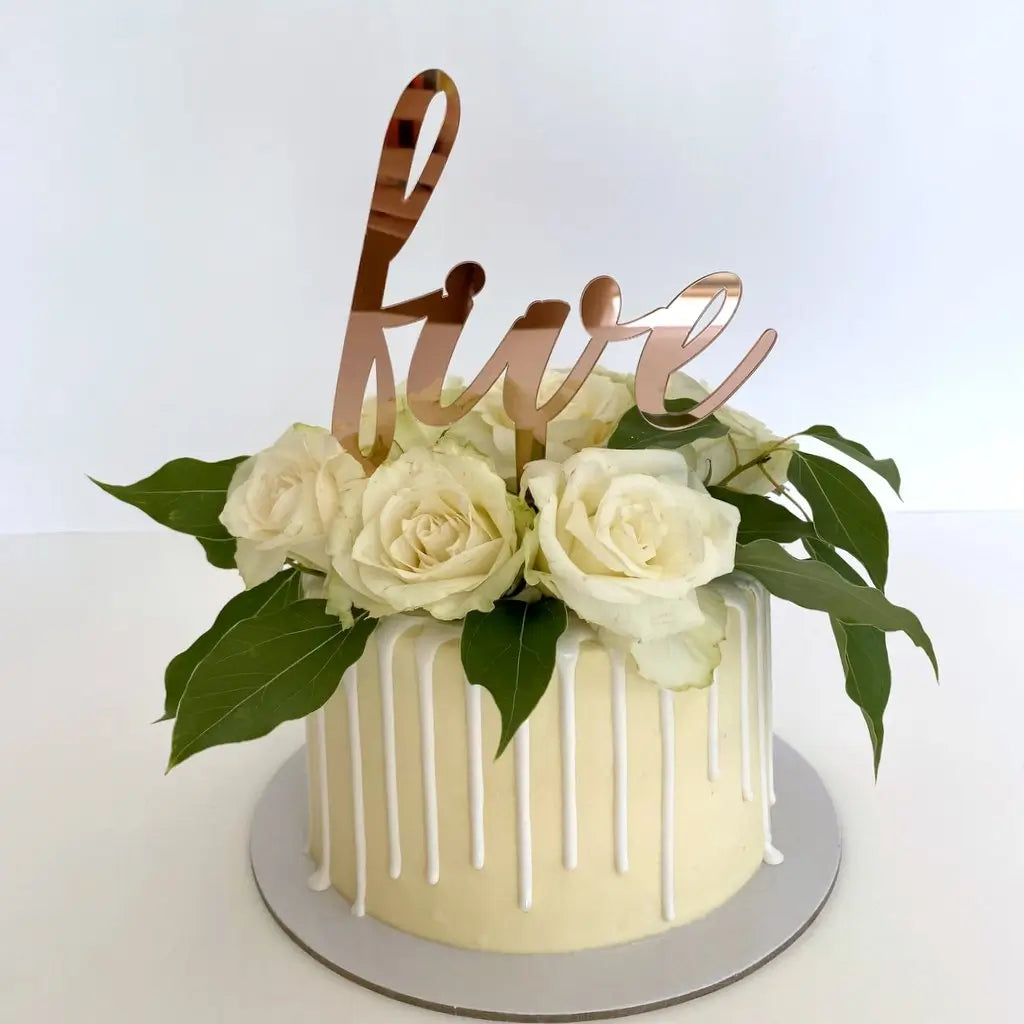 Acrylic Rose Gold Mirror 'five' Script Birthday Cake Topper