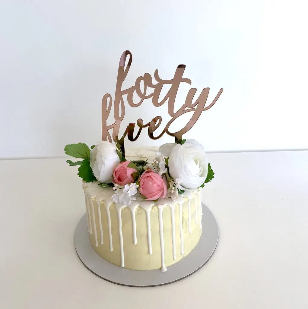 Acrylic Rose Gold 'forty five' Birthday Cake Topper