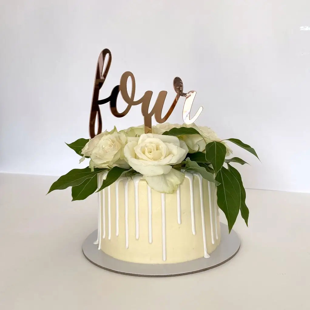Acrylic Rose Gold Mirror 'Four' Birthday Cake Topper