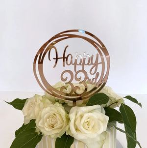 Acrylic Rose Gold Mirror Geometric Circle Happy 33rd birthday Cake Topper