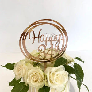 Acrylic Rose Gold Mirror Geometric Circle Happy 34th birthday Cake Topper