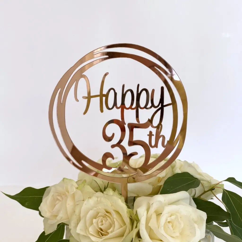 Acrylic Rose Gold Mirror Geometric Circle Happy 35th birthday Cake Topper