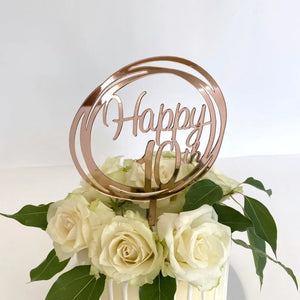 Acrylic Rose Gold Mirror Happy 10th Birthday Geometric Circle Cake Topper