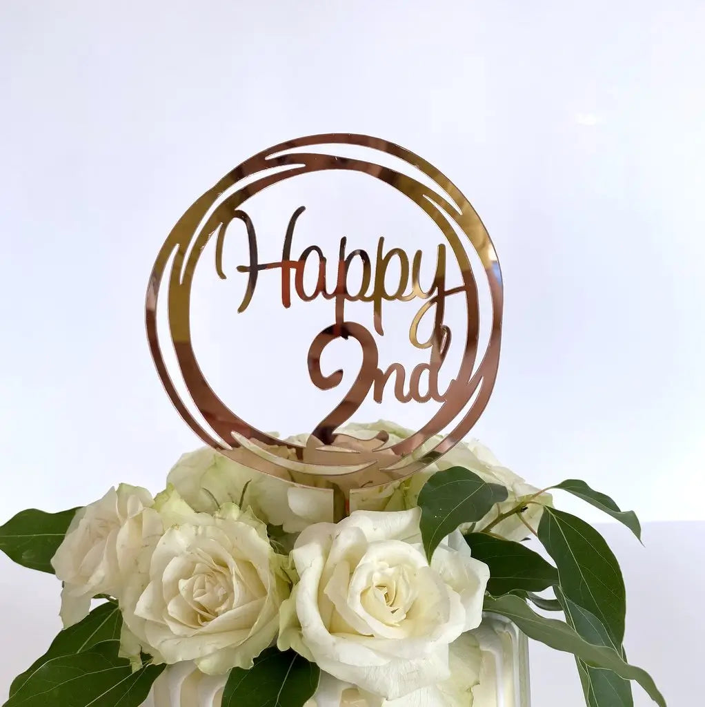 Acrylic Rose Gold 'Happy 2nd' Birthday Cake Topper