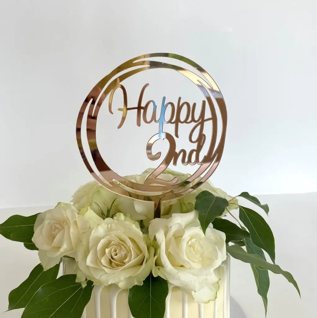 Acrylic Rose Gold 'Happy 2nd' Birthday Cake Topper