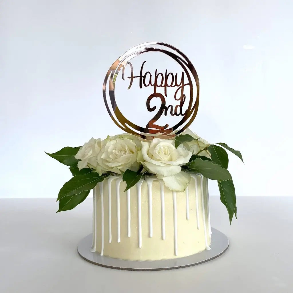 Acrylic Rose Gold 'Happy 2nd' Birthday Cake Topper