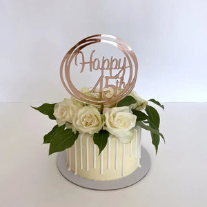 Acrylic Rose Gold Mirror Happy 45th Birthday Geometric Circle Cake Topper