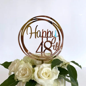 Acrylic Rose Gold Mirror Happy 48th Birthday Geometric Circle Cake Topper