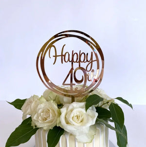Acrylic Rose Gold Mirror Happy 49th Birthday Geometric Circle Cake Topper