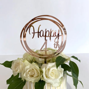 Acrylic Rose Gold 'Happy 4th' Birthday Cake Topper