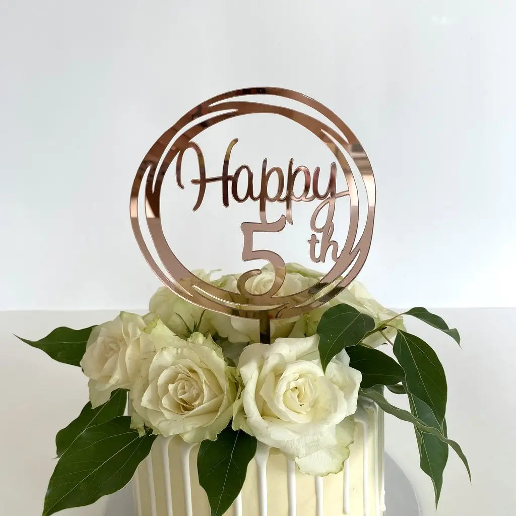 Acrylic Rose Gold 'Happy 5th' Birthday Cake Topper
