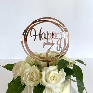 Acrylic Rose Gold 'Happy 7th' Geometric Loop birthday Cake Topper