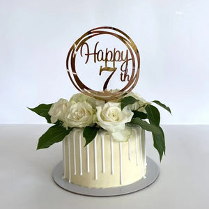 Acrylic Rose Gold 'Happy 7th' Geometric Loop birthday Cake Topper