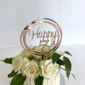Acrylic Rose Gold 'Happy 7th' Geometric Loop birthday Cake Topper