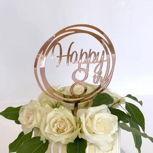 Acrylic Rose Gold Mirror Happy 8th Birthday Geometric Circle Cake Topper
