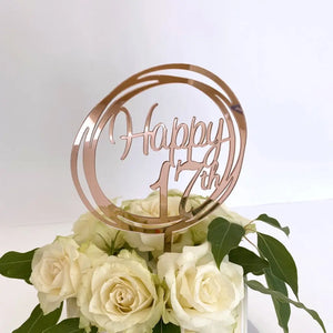 Acrylic Rose Gold Geometric Circle Happy 17th birthday Cake Topper