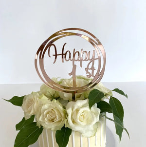 Acrylic Rose Gold Mirror Happy 1st Birthday Geometric Circle Cake Topper