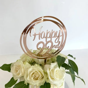 Acrylic Rose Gold Geometric Circle Happy 22nd birthday Cake Topper