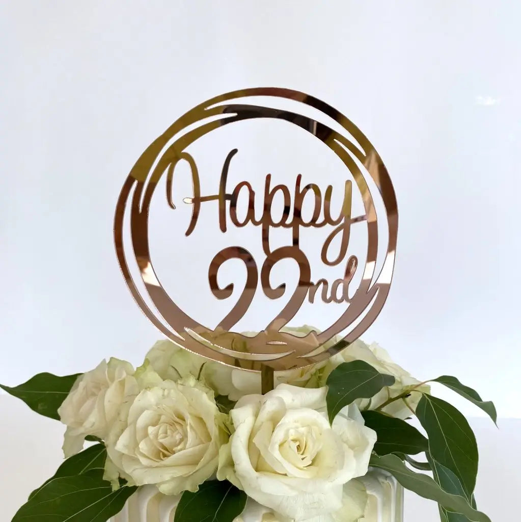 Acrylic Rose Gold Geometric Circle Happy 22nd birthday Cake Topper