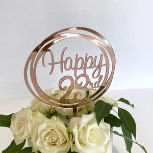 Acrylic Rose Gold Geometric Circle Happy 23rd birthday Cake Topper