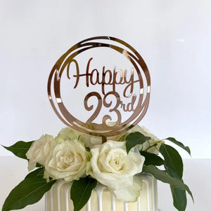 Acrylic Rose Gold Geometric Circle Happy 23rd birthday Cake Topper