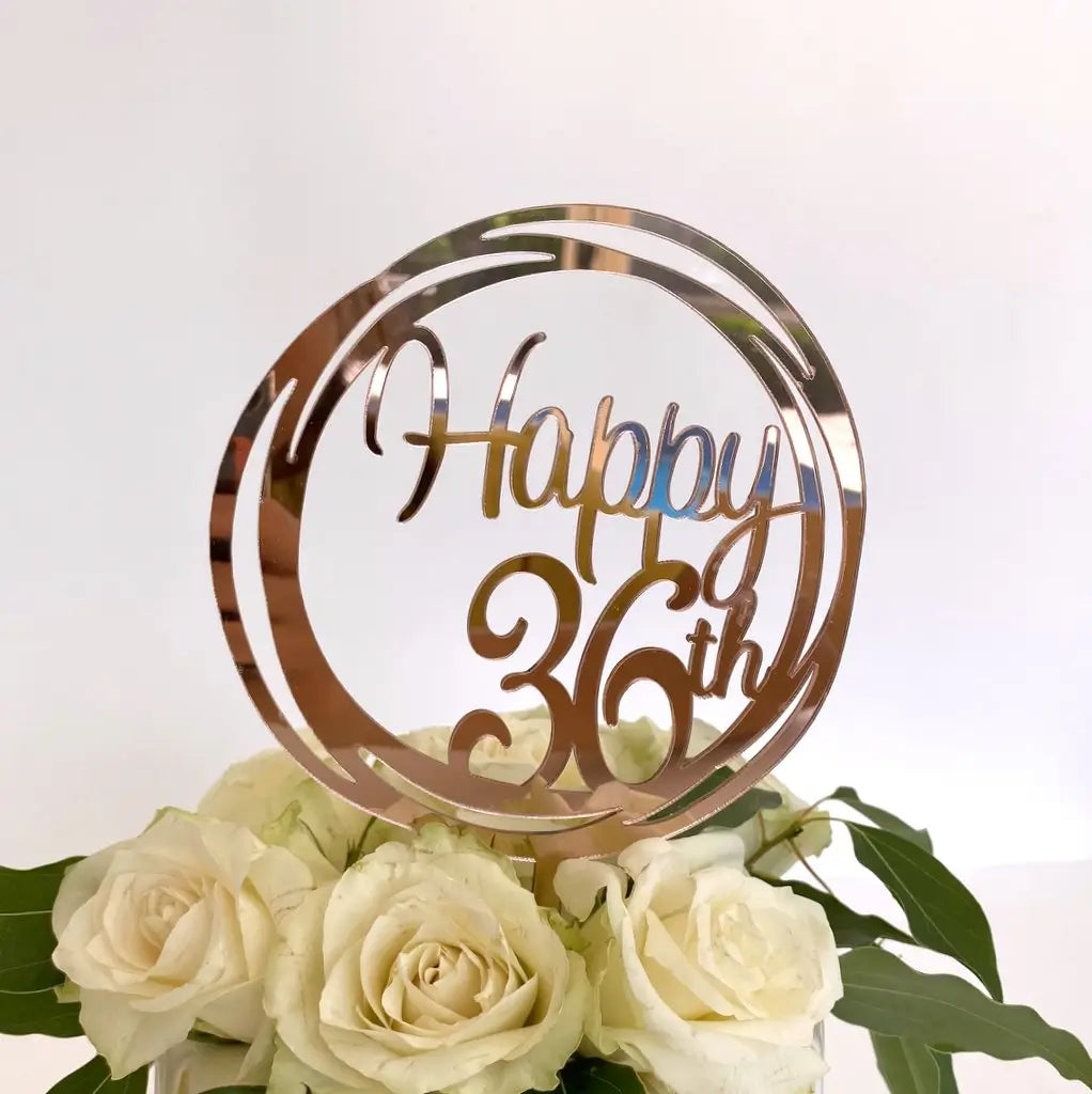 Acrylic Rose Gold Geometric Circle Happy 36th birthday Cake Topper