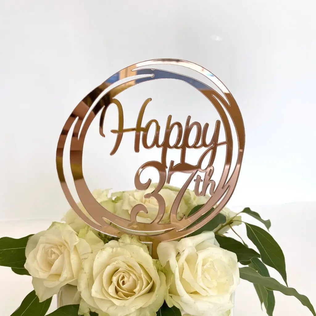 Acrylic Rose Gold Geometric Circle Happy 37th birthday Cake Topper
