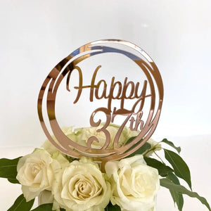 Acrylic Rose Gold Geometric Circle Happy 37th birthday Cake Topper