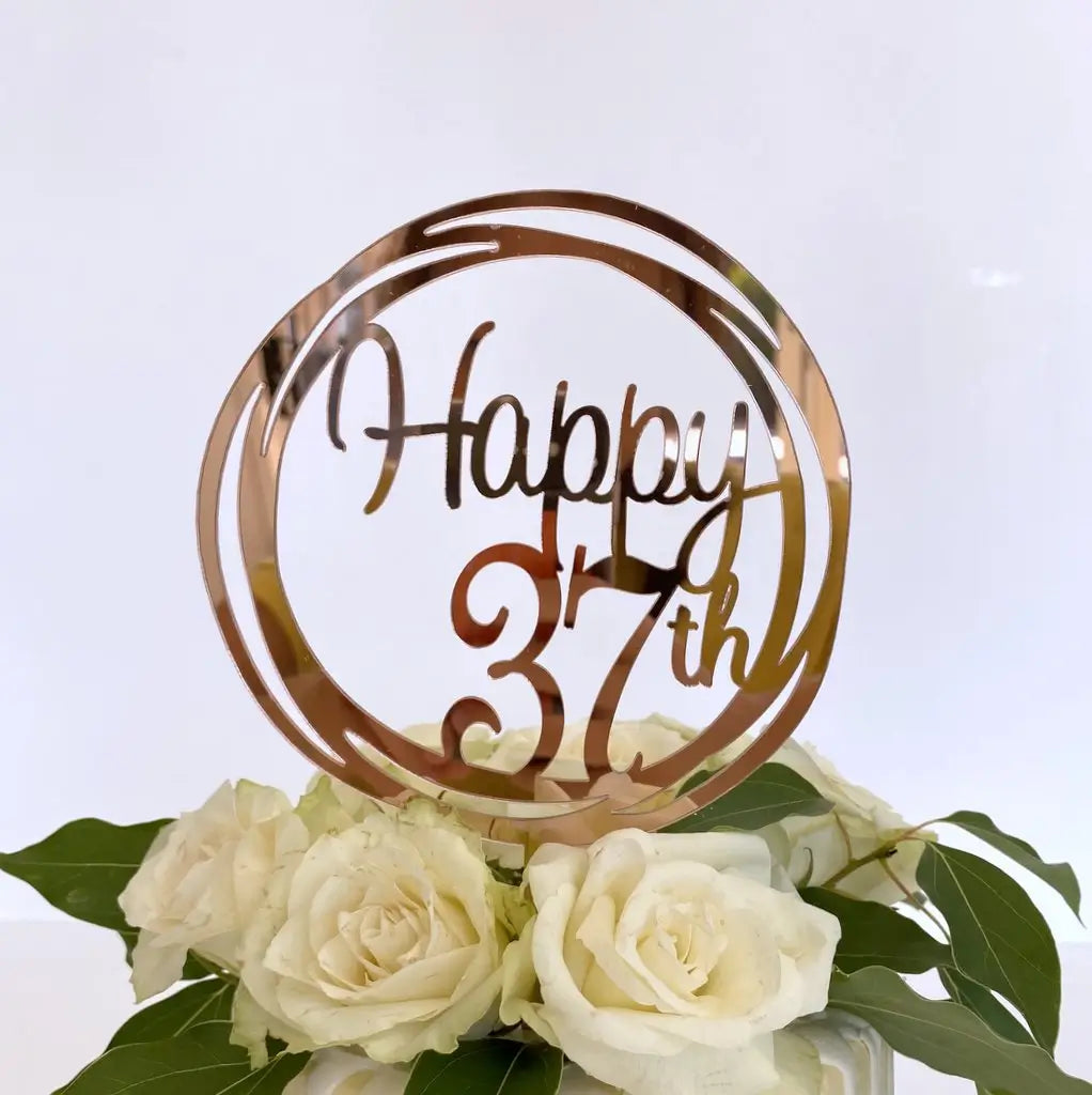 Acrylic Rose Gold Geometric Circle Happy 37th birthday Cake Topper