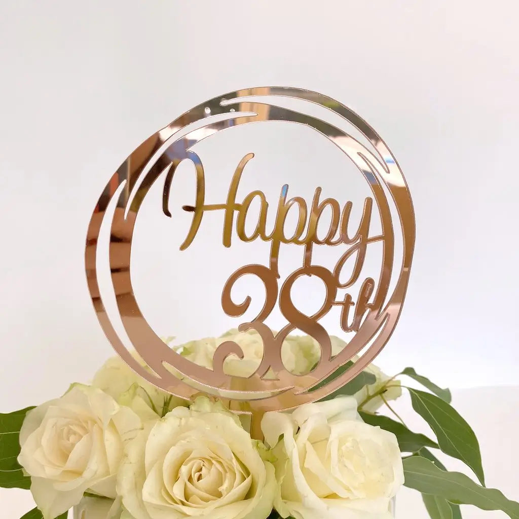 Acrylic Rose Gold Geometric Circle Happy 38th birthday Cake Topper